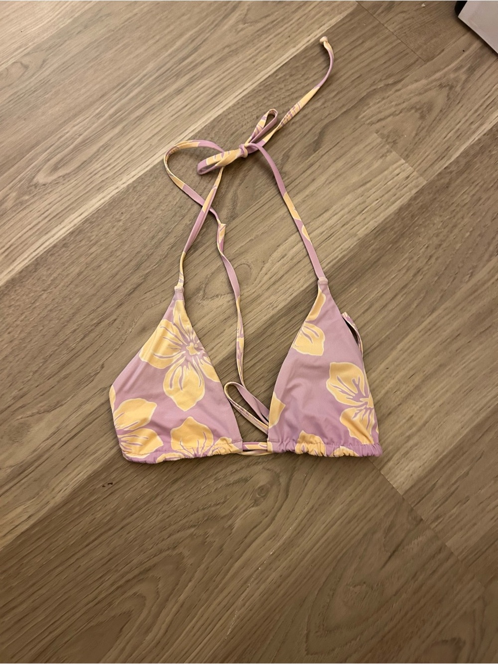 Triangle Floral Bikini Top - Pink & Yellow